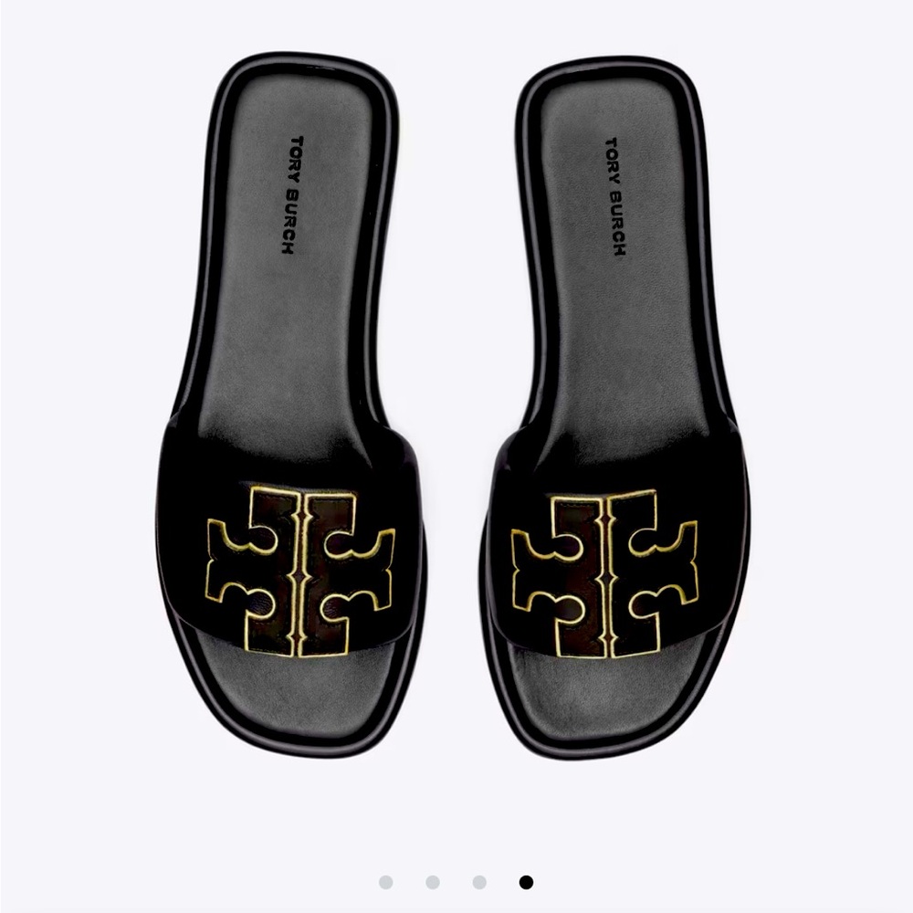 Tory Burch Double T Sport Slide- Perfect Black/ Gold.